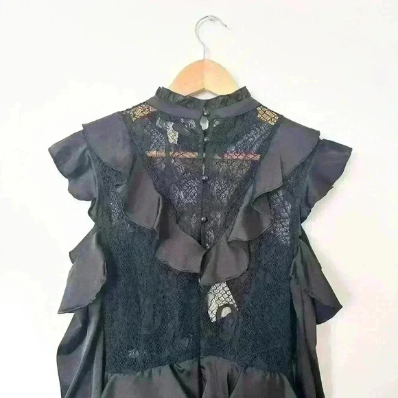 Dark Pink Lace Black High Neck Dress Edgy Gothic Victorian (NWT $155) - Picture 8 of 12